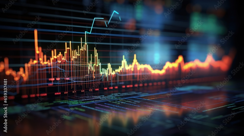 Poster Financial and technical data analysis graph. Selective focus.