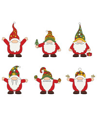 6 Colorful Christmas Gnomes With Christmas Accessories And Ornaments