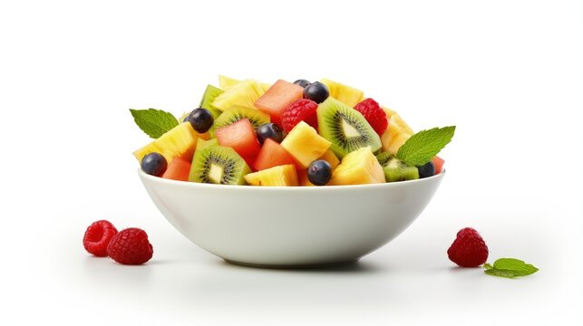 Fresh fruits salad on white background