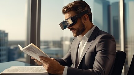 businessman in virtual reality digital glasses planning day scheduling appointment agenda meeting plan time management