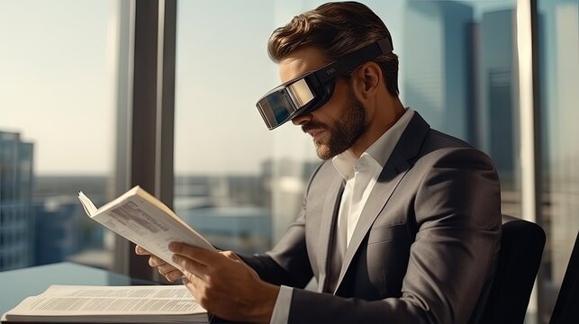 businessman in virtual reality digital glasses planning day scheduling appointment agenda meeting plan time management