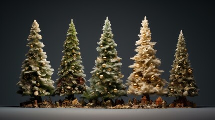 Four Christmas trees - unadorned and decorated