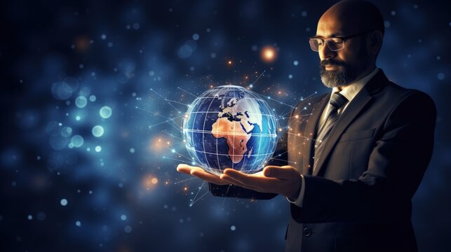 Businessman touching the SEO icon with business success virtual screen on Internet network concept background,Elements of this image furnished by NASA, Business technology concept