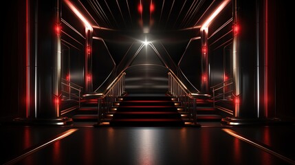 3d render image of an entrance with red carpet and side lights with black background. celebrity and exclusivity concept.