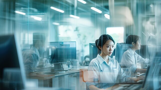 abstract blurred asian employee work in operation office room