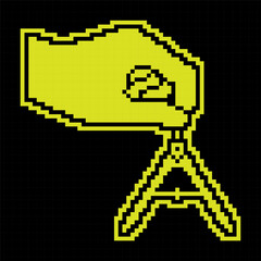 Obraz premium Pixel silhouette icon. Drawing compass, divider for sketching In hand of engineer or designer. Simple black and yellow vector isolated