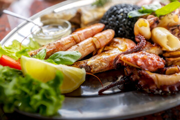 Roasted Mixed Seafood platter. Mediterranean