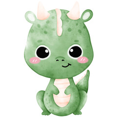 Cute Green Dragon, Dragon, watercolor dragon