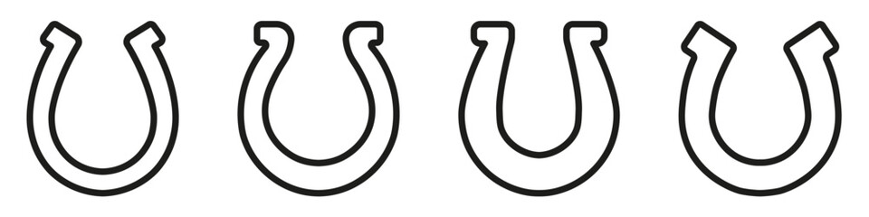 Horseshoe icons set. Black silhouettes of horseshoes on white background.
