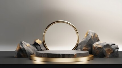 marble granite stone white and gold color tone podium stage product showcase display mockup stand with copyspace for your creative product exibition backdrop concept