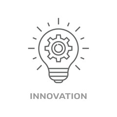 Vector innovation icon. Light bulb and cog inside. Premium quality graphic design element. Modern sign, linear pictogram, outline symbol, simple thin line icon. Editable Stroke. EPS 10