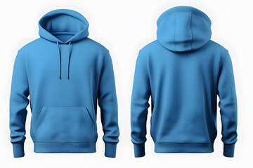 Set of blue front and back view tee hoodie - obrazy, fototapety, plakaty