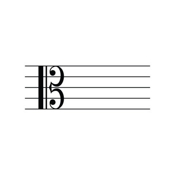 Alto clef or C clef on staff flat vector isolated on white background. Black musical notation symbol. Music concept.