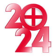 Happy New Year 2024 banner with England flag inside. Vector illustration.