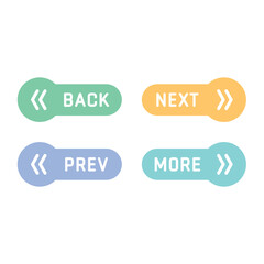 Prev, next and back vector buttons. Colorful web arrow button icons.