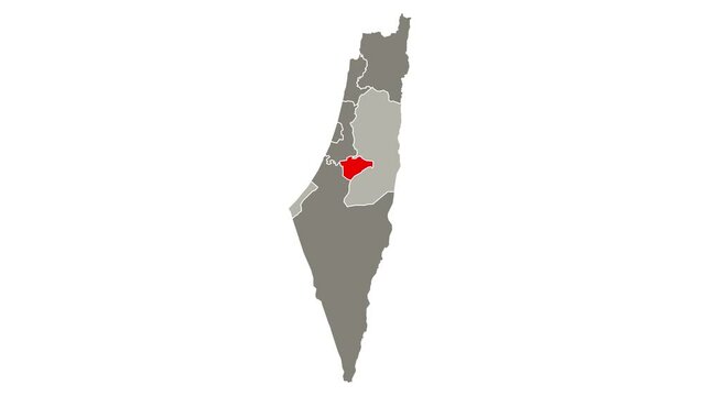 Jerusalem district blinking red highlighted in map of Israel