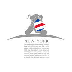 Illustration of ice hockey goalie with knight shield painted with New York Rangers hockey team uniform colors