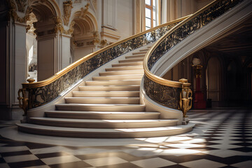 A Grand Staircase with Elegant Railings and New Treads - Powered by Adobe
