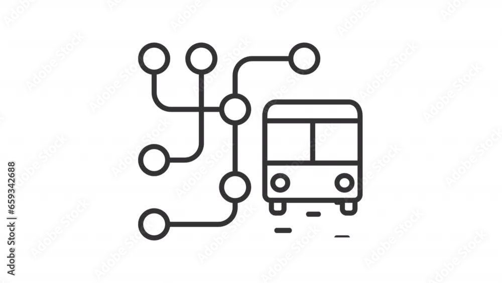 Aufkleber 2d black simple thin line animation of bus map, hd video with transparent background, seamless loop 