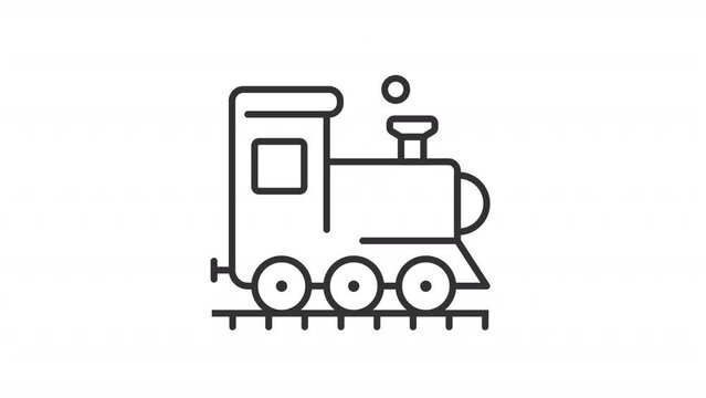 2D black simple thin line animation of steam locomotive, HD video with transparent background, seamless loop 4K video representing railway industry.