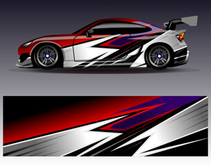 Fototapeta premium Car wrap design vector.Graphic abstract stripe racing background designs for vehicle, rally, race, adventure and car racing livery