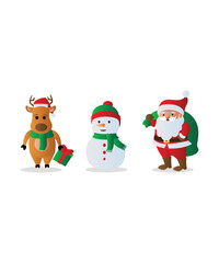 Christmas Characters Of Deer Snow Man And Santa Clause