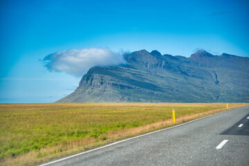Driving along the beautiful roads of Iceland in summer season
