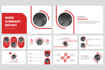 Red Simple business work report slide presentation template - obrazy, fototapety, plakaty