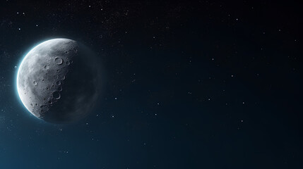 The Moon against the dark starry sky in the Solar System. Earth's only permanent natural satellite