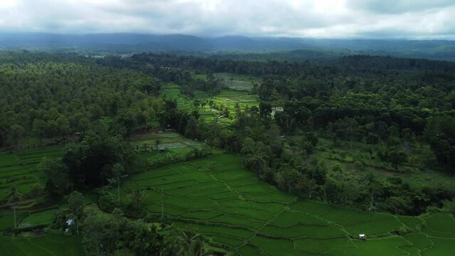 Aerial Views Over Baju Kidul with Landscape Vistas in East Java Indonesia