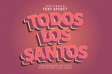 Todos los santos editable text effect 3 dimension cartoon style