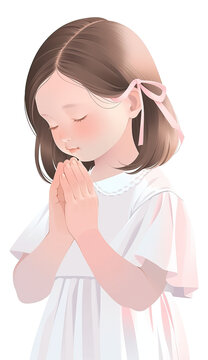 Praying girl cartoon isolated illustration.