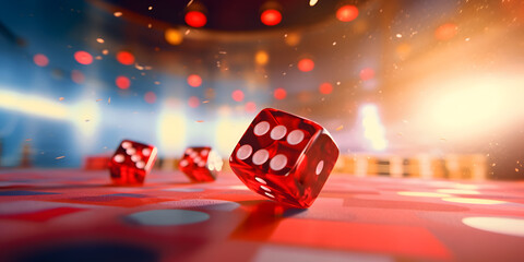 Action Shot of Dice Being Thrown on a Craps Table - obrazy, fototapety, plakaty
