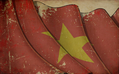 Old Paper Print - Waving Flag of Vietnam