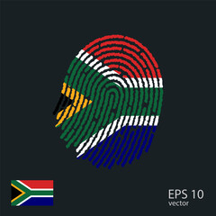 Vector fingerprint colored with the national flag of South Africa
