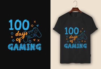 100 days of gaming typography kid's gaming t-shirt design