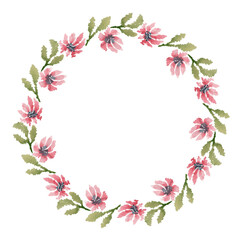 Fototapeta na wymiar pink flower watercolor art drawn round frame