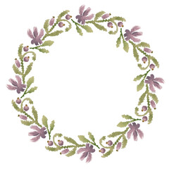 violet flower and blueberry watercolor art drawn round frame