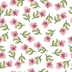 pink flower watercolor art drawn seamless pattern