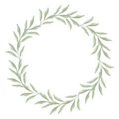 watercolor plant leaves herb wreath art drawn round frame