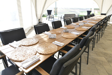 table and chairs in cafe