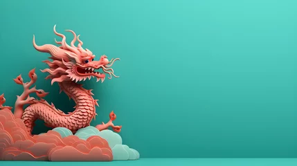 Fotobehang Chinese new year dragon, Chinese dragon for new year celebration,  Minimalist Chinese New Year Dragon Creature, 3D, Copy Space  © VisionCraft