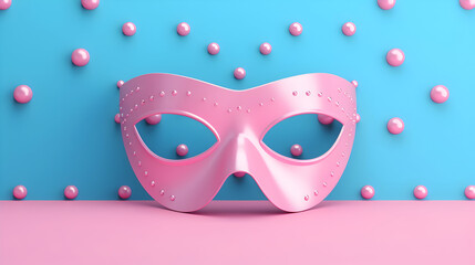 Carnival mask on blue background, Minimalist blue on a pink background, Carnival Masquerade, 3D, Copy Space