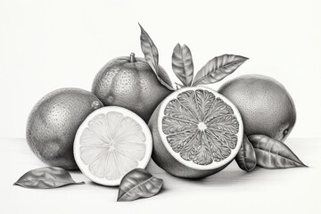A vintage-style illustration featuring various citrus fruits, including oranges, lemons, limes, and grapefruits, highlighting their fresh and juicy nature.