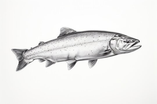A vintage-style engraving illustration of a salmon, a delicacy from the sea, showcasing its marine beauty.