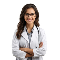 Female doctor portrait isolated on white transparent background, Young woman with stethoscope, PNG - 659351223