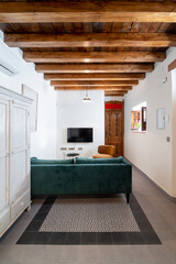 Bright living room interior in contemporary rustic apartment