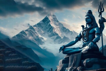 Hindu god Shiva, meditating on Mount Kailasa in the Himalayas