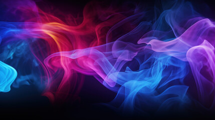 Fototapeta premium Multicolored smoke on black background. Pink, blue and purple colors
