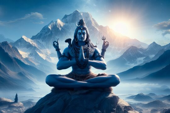 Hindu god Shiva, meditating on Mount Kailasa in the Himalayas